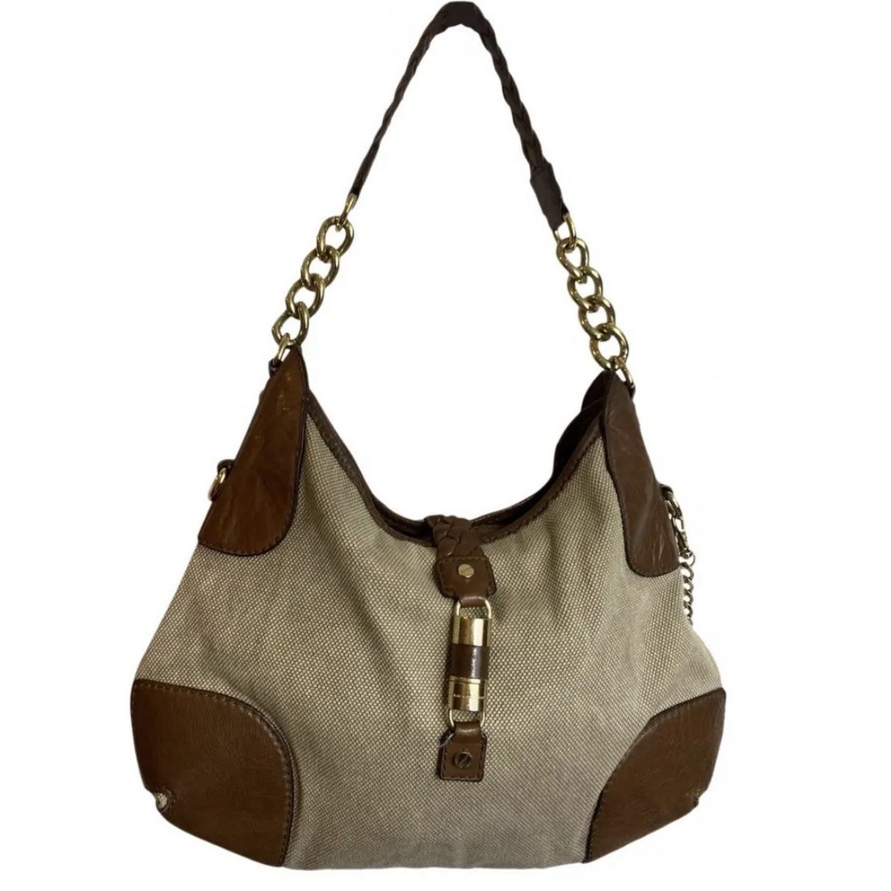 Michael Kors Canvas Hobo Brown Purse Jet Set Braided Leather Shoulder Bag
